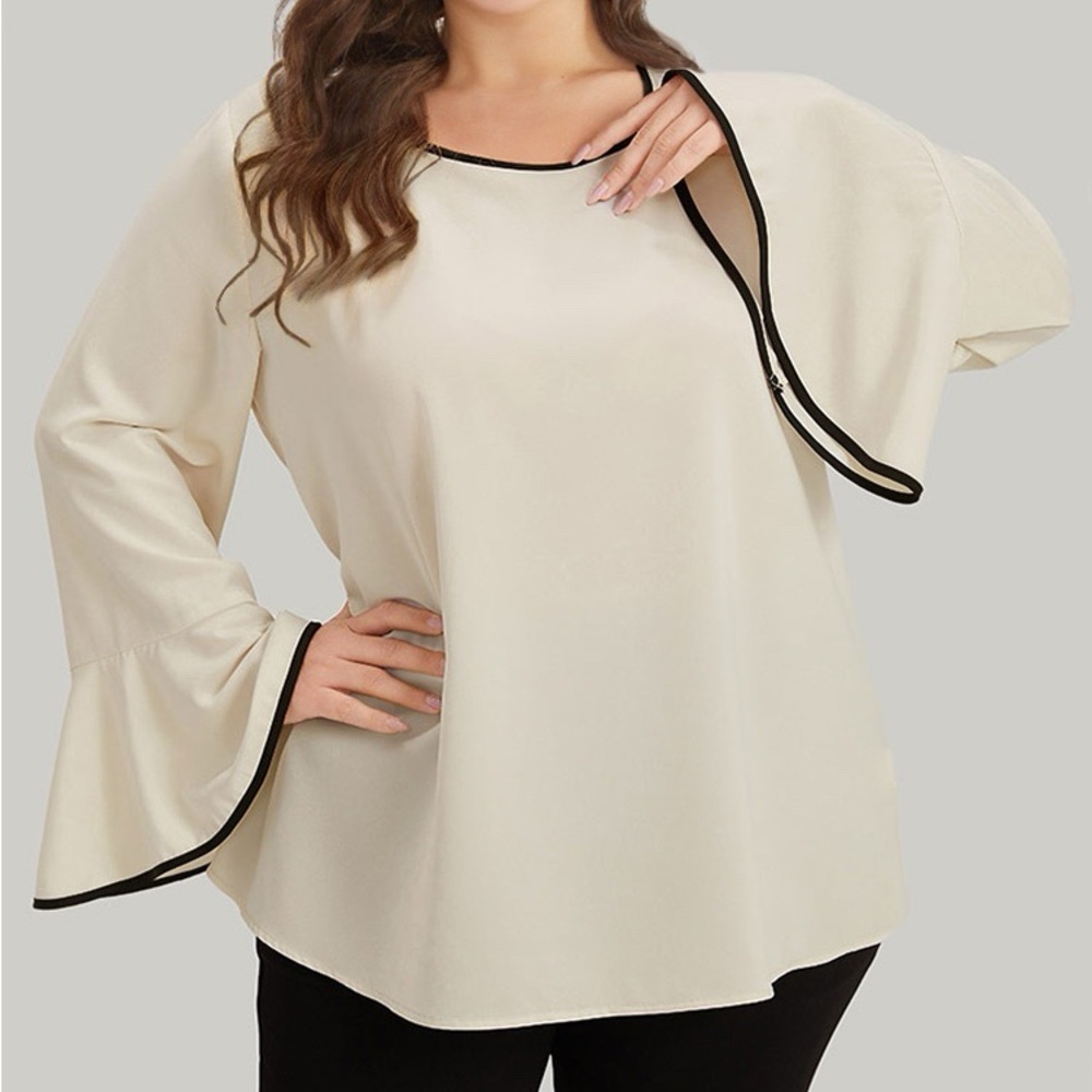 BloomChic Elegant Cream Blouse with Black Trim Plus Size 5X